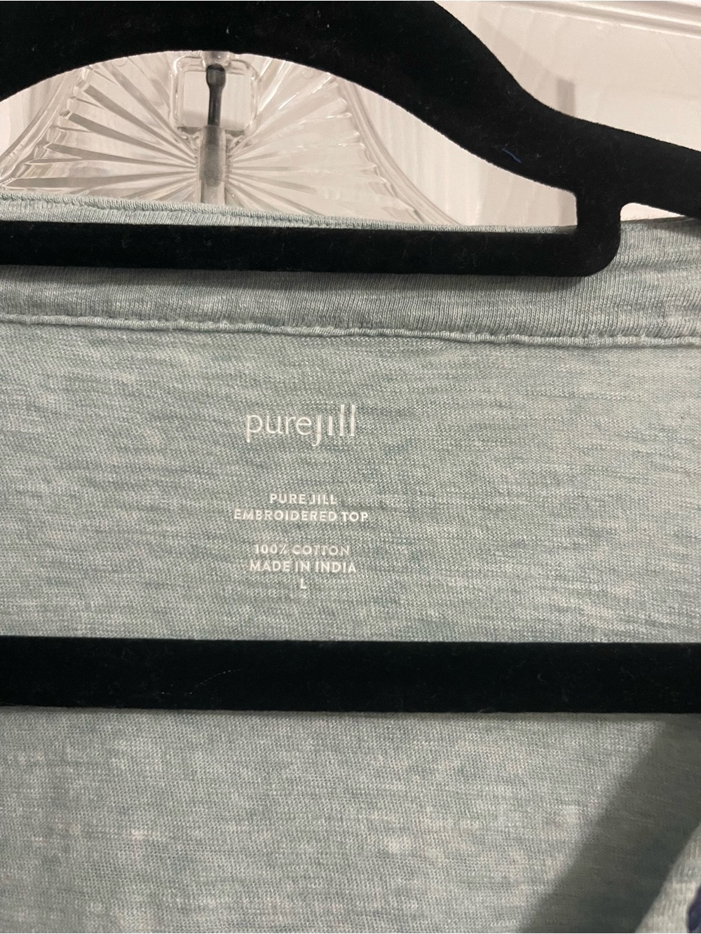Women’s J.Jill Bundle:Light Mint Embroidered V-Neck Top with Tall Linen Pants - Picture 3 of 11